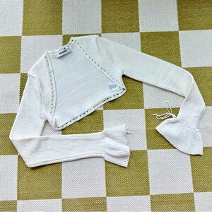 Danielle Guizio White Crochet Ruffle Sleeve Bolero XS